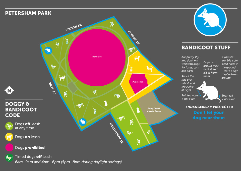 Map of Petersham Park showing off leash area