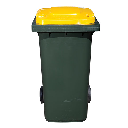 黄色のゴミ箱の蓋：リサイクル