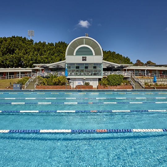 LPAC building view from the pool 