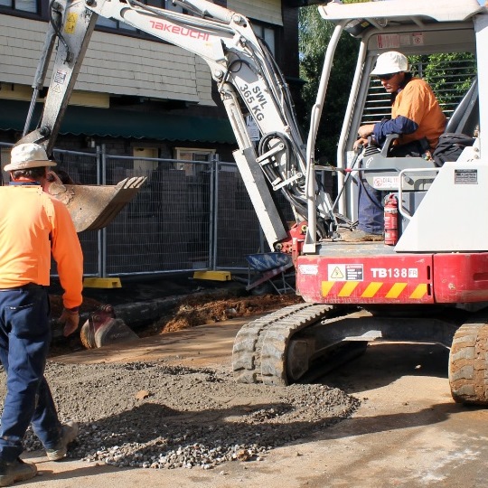 Utility company working on a road