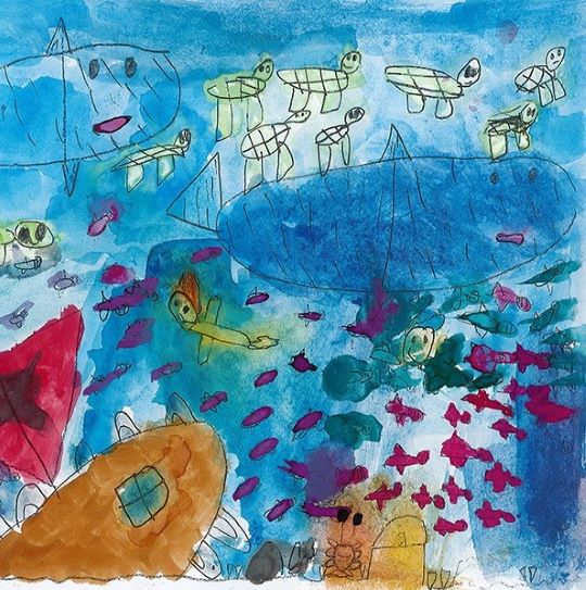 A painting of sea creatures