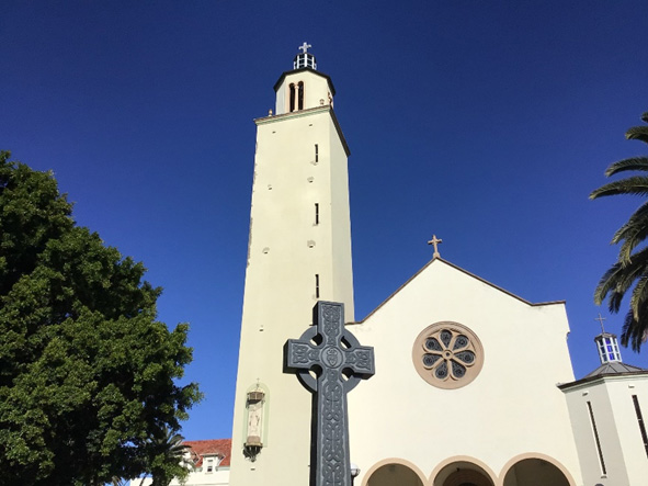 A Catholic church in the Spanish Mission style.