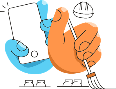 "Snap Send Solve Logo - two cartoon hands holding phones with the Snap Send Solve app"