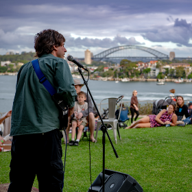 Musician playing outdoors