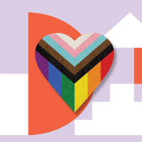 Heart made of pride flag colours
