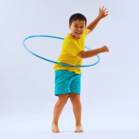 Boy with a blue hula hoop
