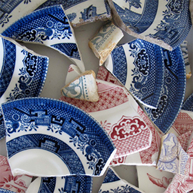 Close up of broken crockery