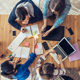 Group of students collaborating on a project
