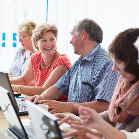 Seniors in a computer class