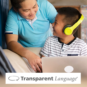 Transparent Language - boy with headphone using a computer