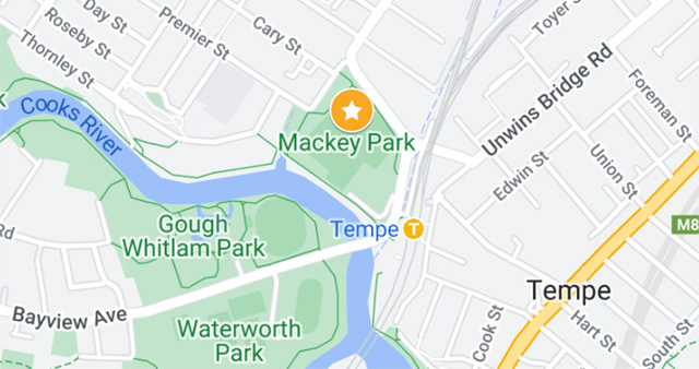 Map showing the location of Mackey Park in Marrickville