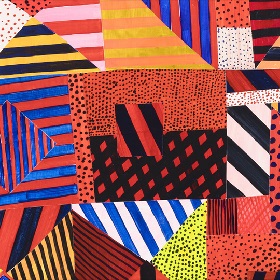 Abstract colourful painting with dots, lines and warm tones