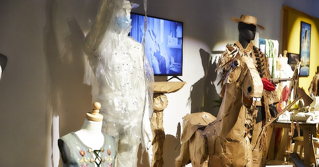 Photo from inside Canal Rd Film centre displaying art works and props