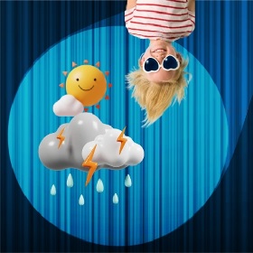 Upside down kid wearing props