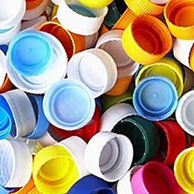 close up of plastic  colourful bottle caps