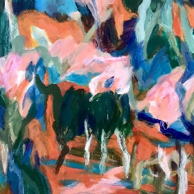 Abstract painting, colourful thick brushstrokes