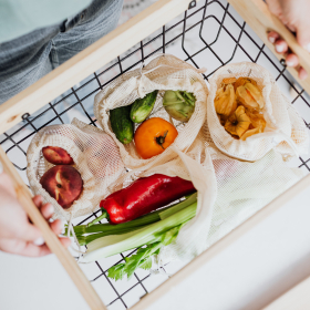 Shopping cart and vegetables