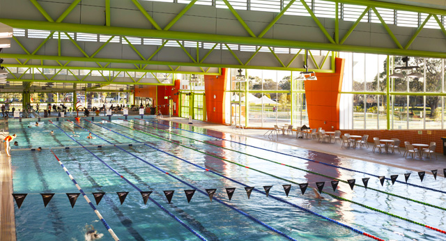 Overhead shot of indoor 50m pool at Annette Kellerman Aquatic Centre 