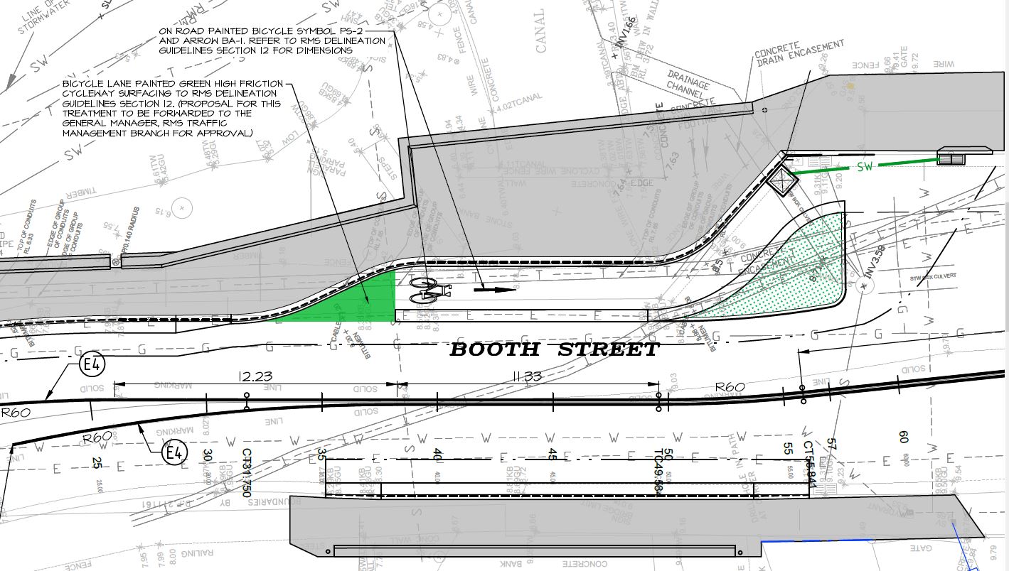 Booth street Plan - showing footpath painted signs.