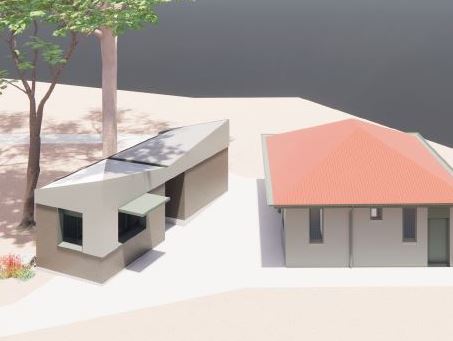 Artist rendition of two buildings 