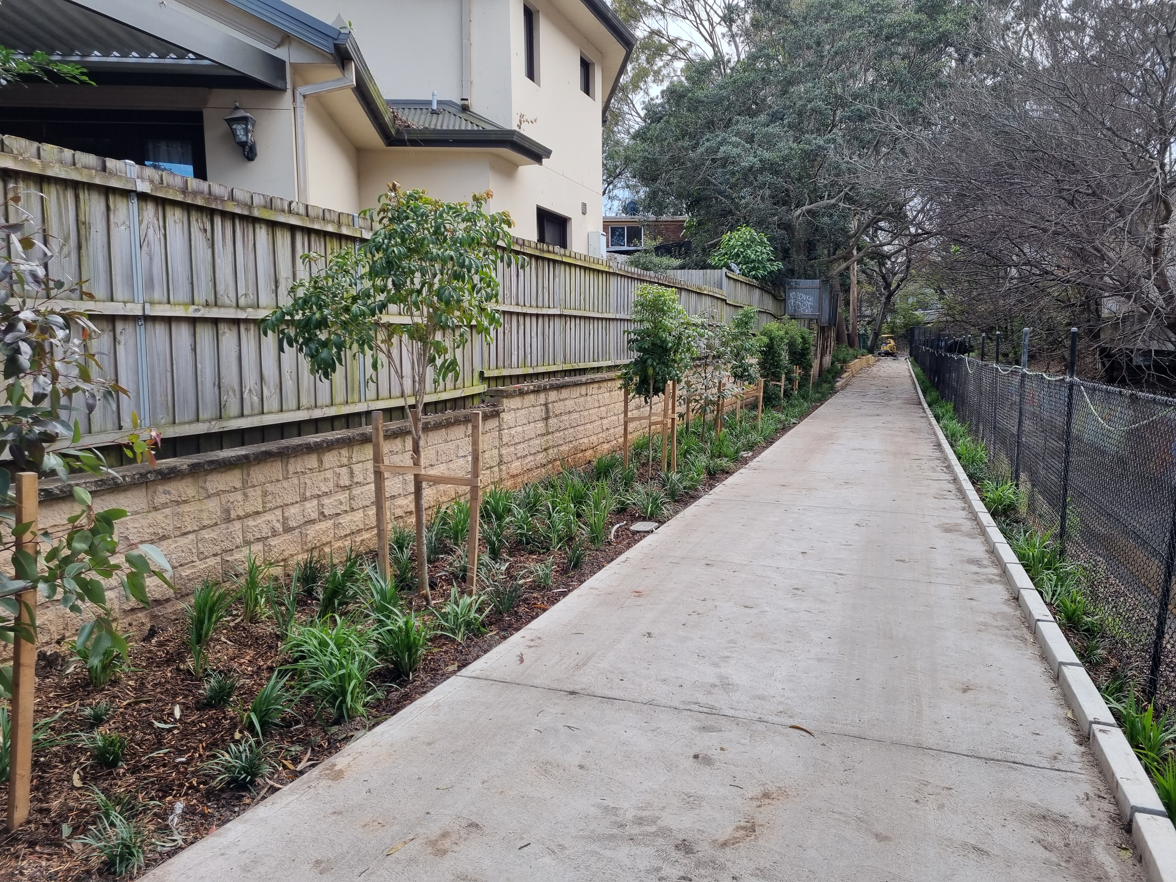 Johnston Park creek path completion view 2