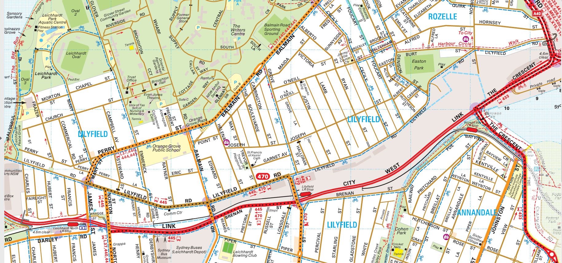 Map Rozelle showing cycle way 3 Alt Text*