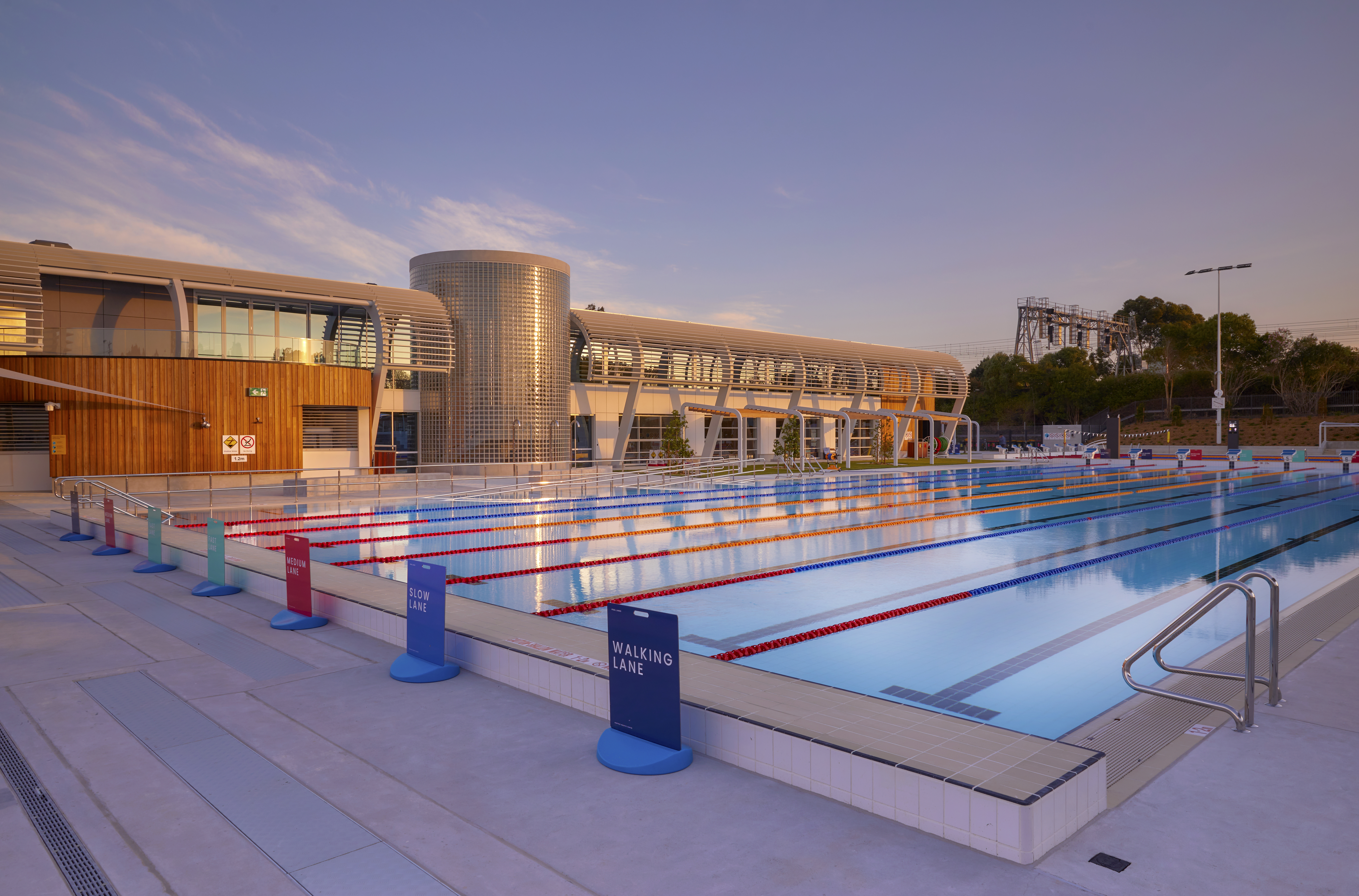Ashfield Aquatic Centre - Evening shot of outdoor pool