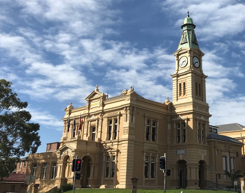 Leichhardt Town Hall in its restored original colour scheme