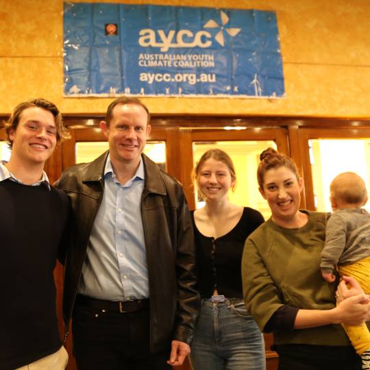 Mayor Darcy Byrne with Councillor Anna York and students at the Youth Climate Summit