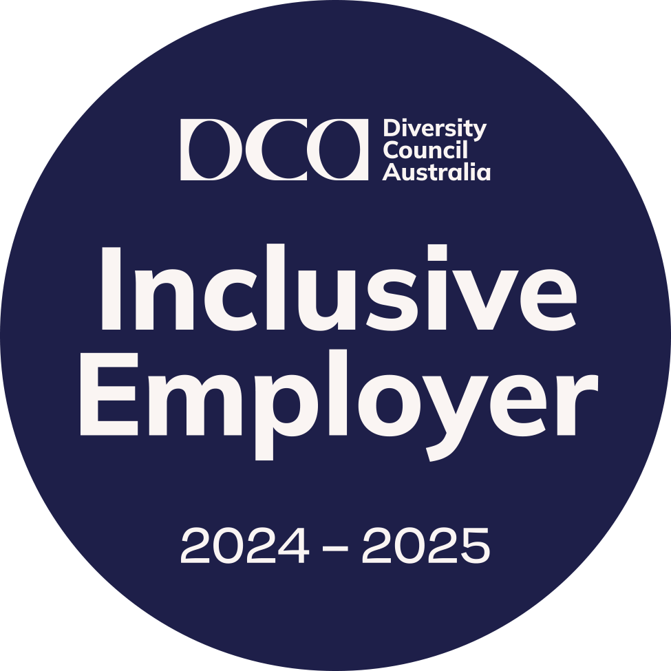 Diversity Council Australia Inclusive Employer 2024-2025. Navy circle with white font