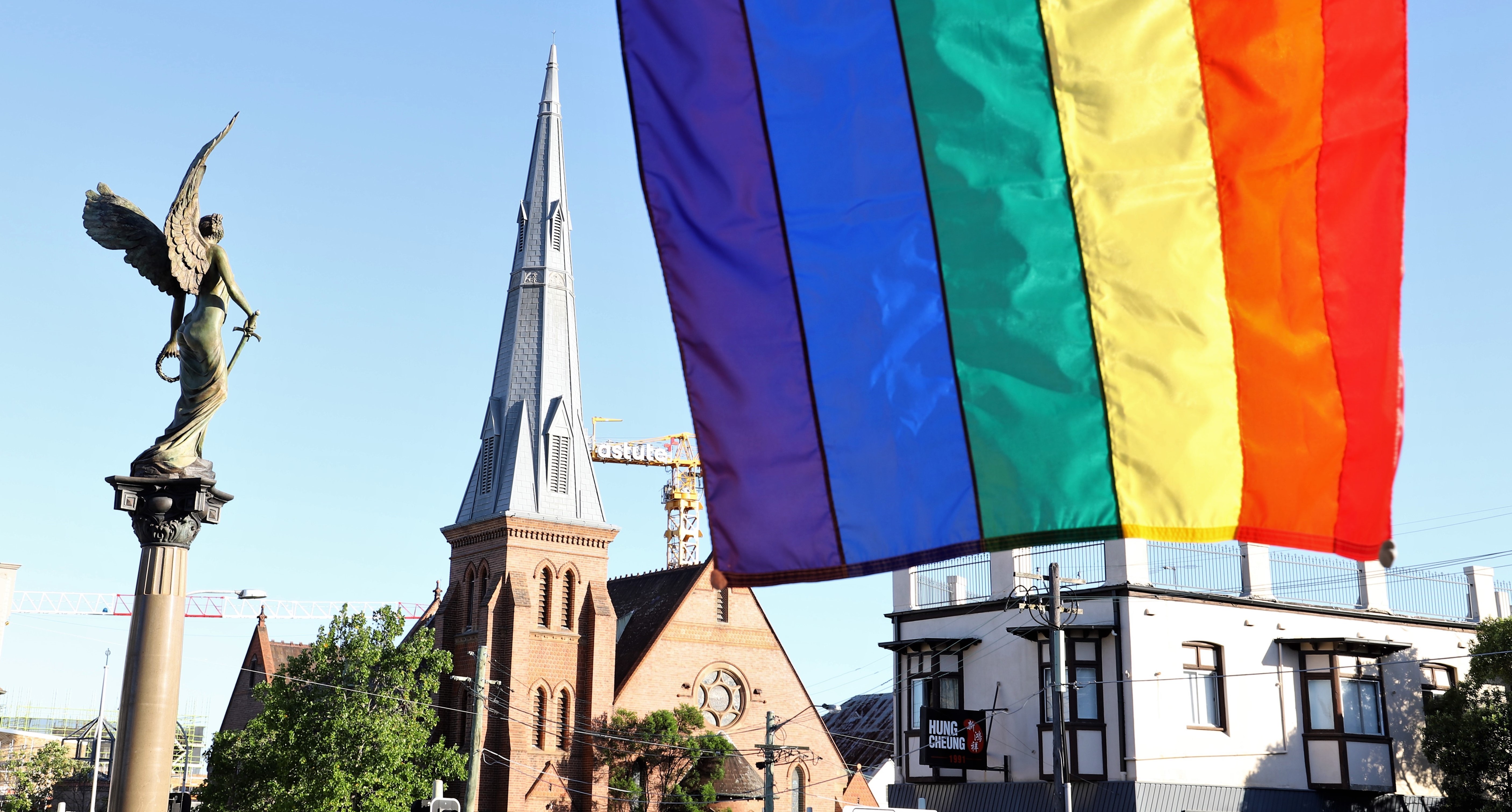 The Rainbow Flag, Winged Victory, Hung Cheng Chinese Restaurant, Marrickville Rd Anglican Church