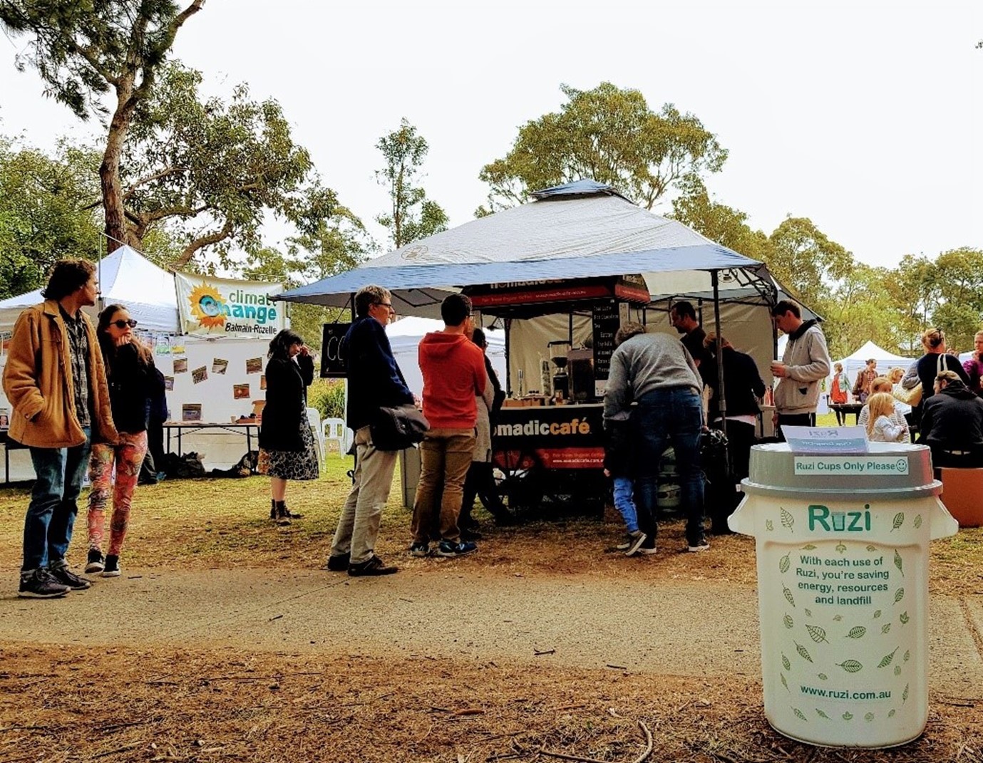 Ruzi reusable coffee cups at Footprints EcoFestival 