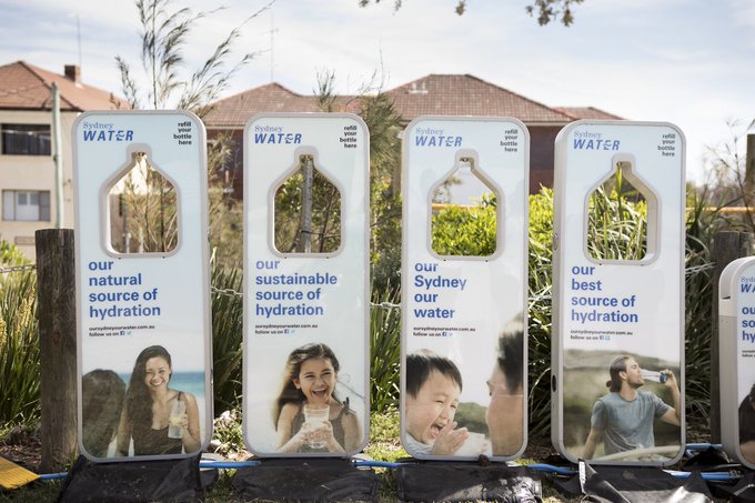A row of water stations at an event (credit: Sydney Water)
