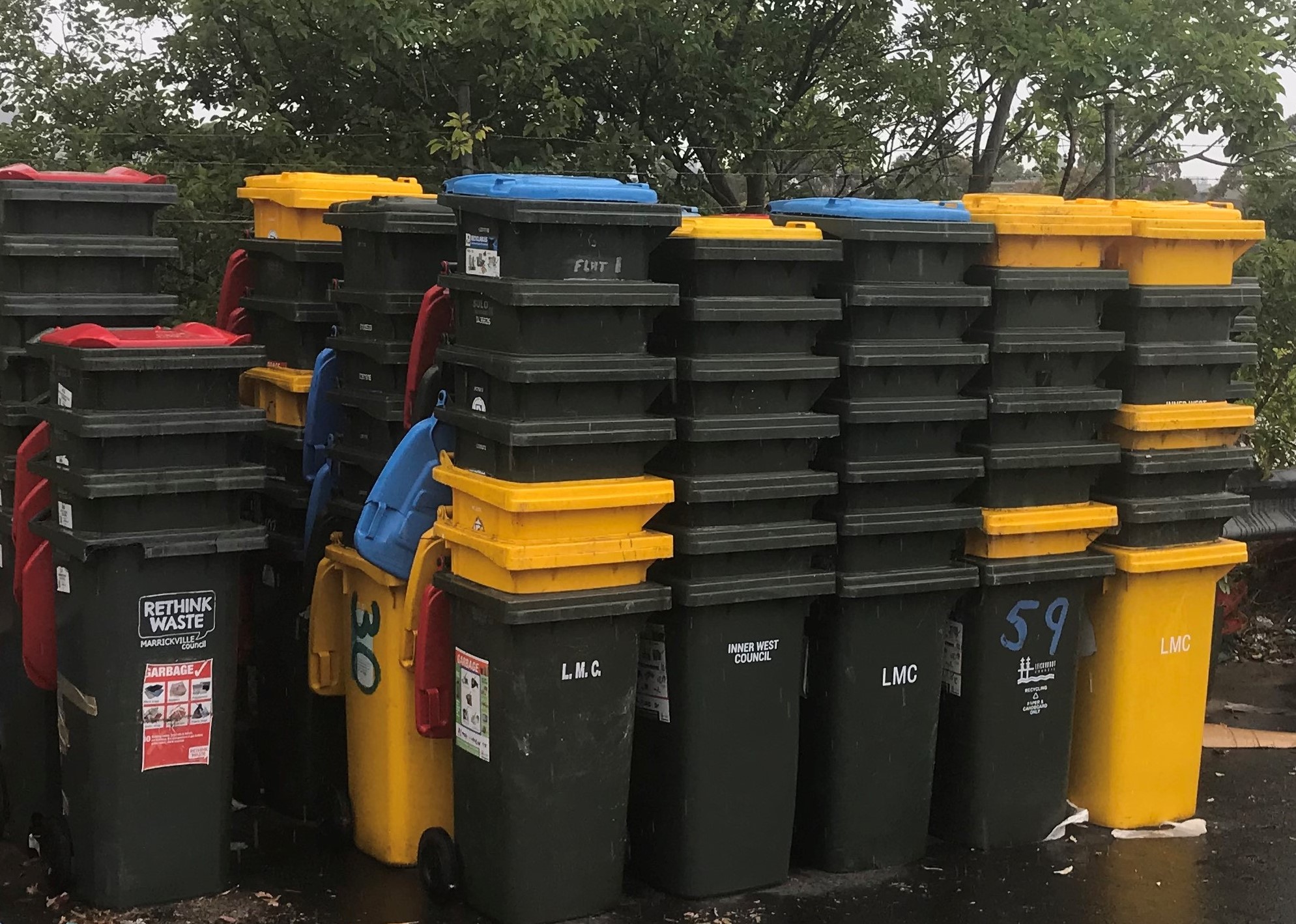 Broken bins ready for recycling