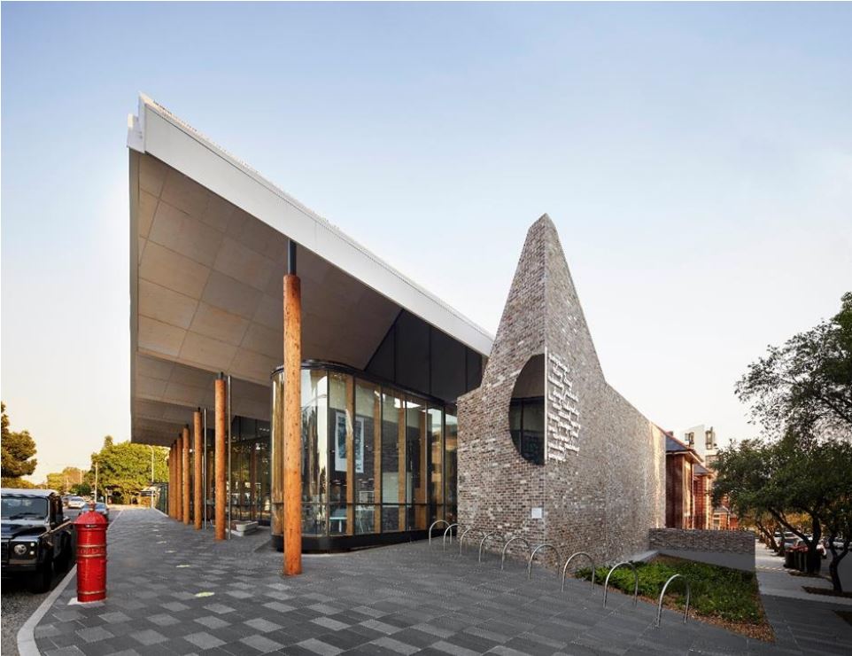 Picture of eastern side of Marrickville Library showing reused bricks