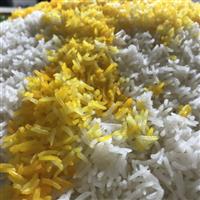 White basmati rice with strip of yellow saffron stained rice
