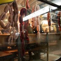 Sausages hanging in the window