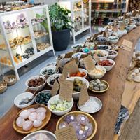 Crystals and stones on display in a store