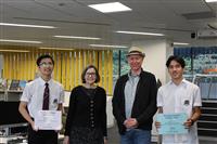 Writing winner Kiet Phan, writing judge Ursula Dubosarsky, art winner Oliver Whitehouse and Kiet's English teacher