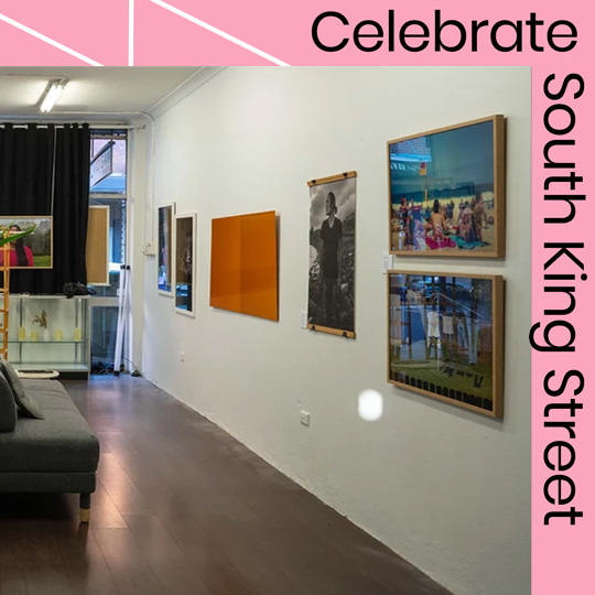 Art gallery =- photo has a pink border that reads Celebrate South King