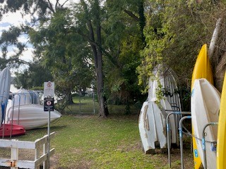 Row of boats at watercraft storage bay