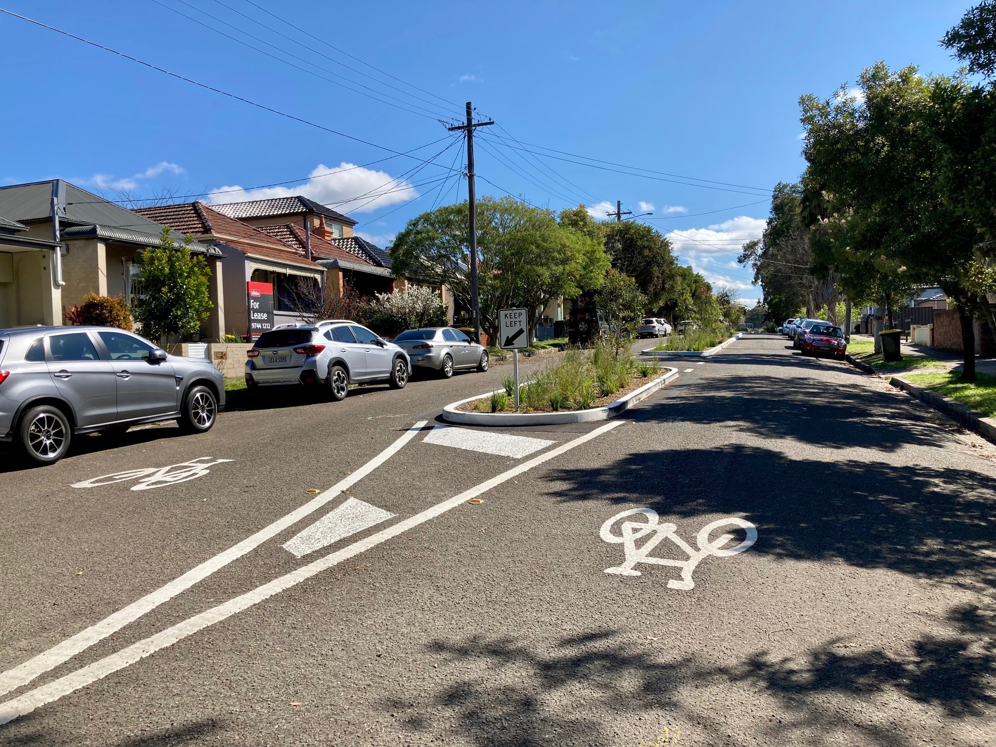 Shared path and planted medians on Weston Street