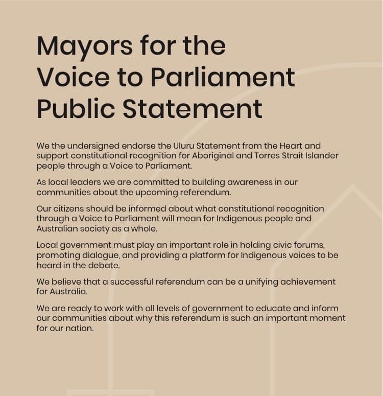 Mayors Uluru statement text displayed against a light brown background