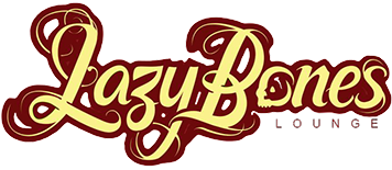 Logo of red text reading "Lazybones Lounge"