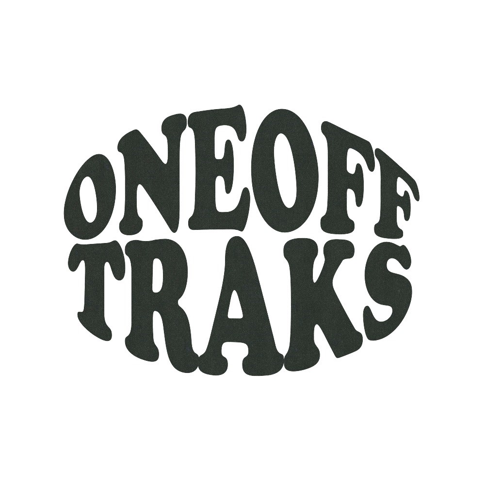 Graphic logo with text One Off Traks in circular shape