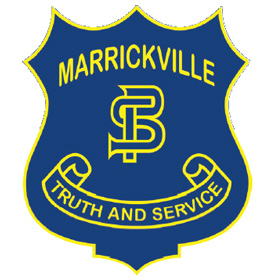 Blue and yellow logo of Marrickville Public School