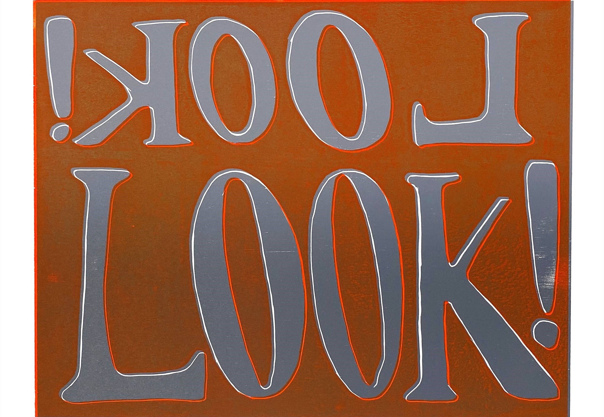 Look! two colour woodcut 2024 Brigitta Summers 1200px crop