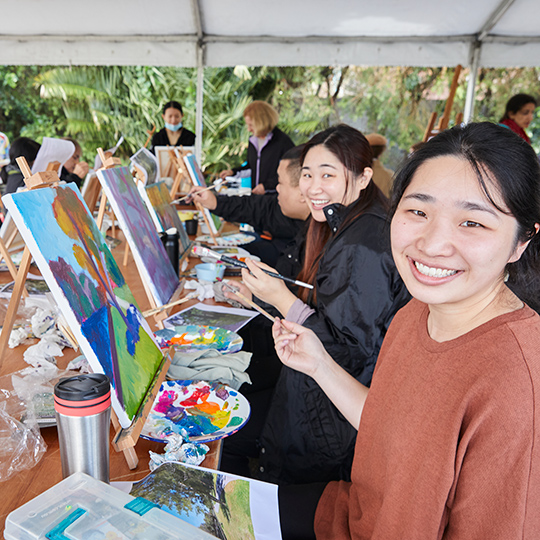 Participants at a painting workshop.