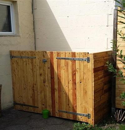 wooden storage for 3 bins with no roof