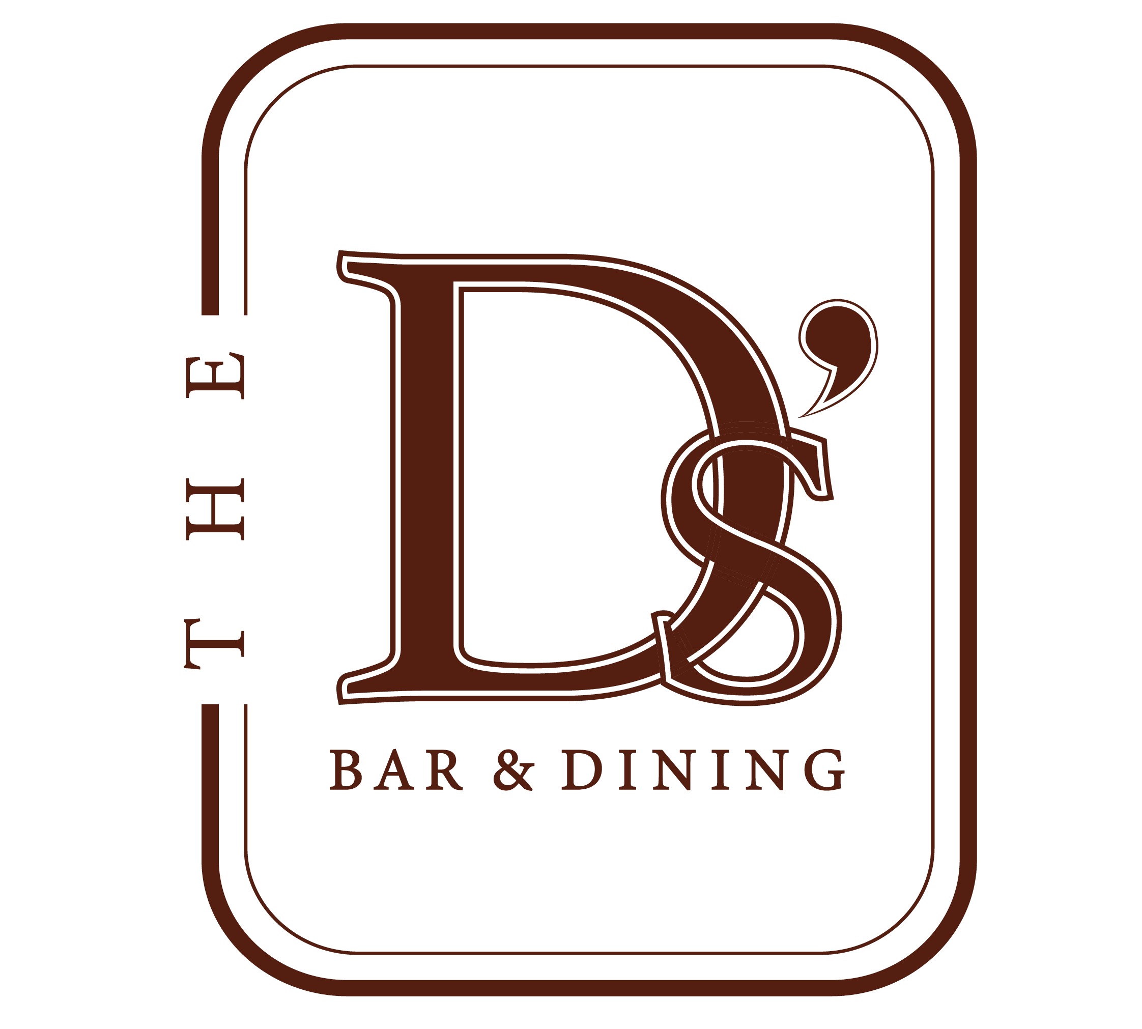 Logo for The D's Bar and Dining including this text in dark red with a surrounding double lined square